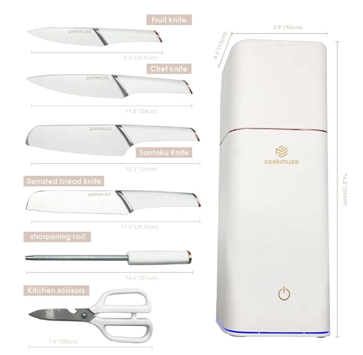 Smart Knife Set Holder, 6 knives, Rod Scissors. Ozone UV Sanitizer